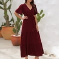 thumbnail image 2 of Yuyuzo Robes d'Été pour Femmes 2025 à Col en V en Mousseline Boho de Plage Robe Midi Plissée Fluide Évasée à Volants Unie Longue Robe, 2 of 6