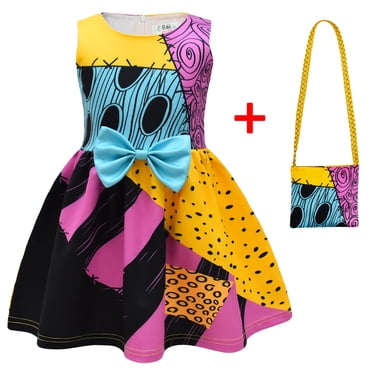 Sally Nightmare Before Christmas Déguisement de Luxe pour Fille, Robe de Princesse Chic avec Sac