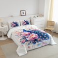 thumbnail image 3 of Girls Peacock Comforter Set Exotic Birds Bohemian Twin Bedding Set,Pink Flower Feather Ink Painting Down Comforter Peacock Feather Printed Bedding Set, 3 of 7