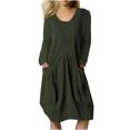 thumbnail image 2 of Robes Décontractées pour Femmes Robes de Printemps et d'Automne pour Femmes Col Rond Coton Lin Ample Décontracté Couleur Unie Manches Longues Robe à Poches Robe de Vacances en Liquidation, 2 of 8