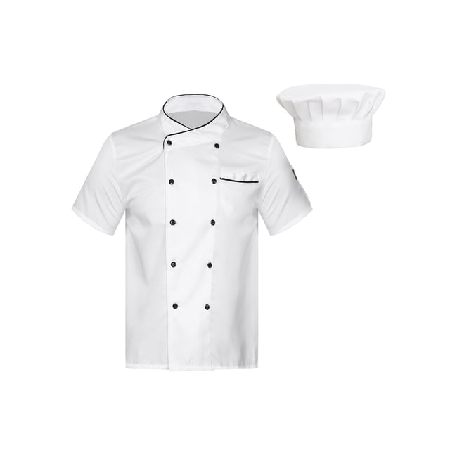 dPois Men Personalized Chef Coat With Hat Unisex Chef Jacket Kitchen Work Uniform Hotel Restaurant Workwear White01 L