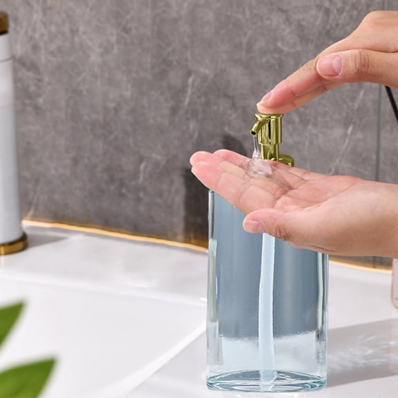 420ml Glass Pump Dispenser Bottle for Hand Soap Lotion Shampoo Shower Gel Refillable Toiletries Container with Press Pump for Bathroom Kitchen Countertop Decor