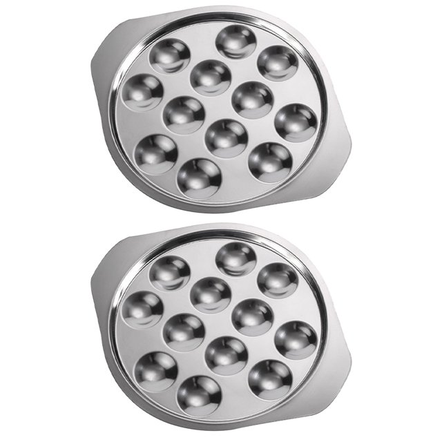 2 Pcs Assiette à escargots en Acier Inoxydable, Assiette Escargot, Plateau à Conques pour Cuisson, Gadget de Cuisine. Ensemble de Deux Assiettes à escargots en Acier Inoxydable Argenté, Chacune avec 12 Compartiments Arrondis pour Tenir des Coquillages comme des escargots, des Conques et des Huîtres. Durable, Va au Four et au Lave-Vaisselle, avec Poignées Ergonomiques et une Finition Lisse pour un Usage Professionnel et Personnel.