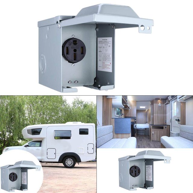 RV Power Outlet Panel Box Electrical Receptacle Panel Rainproof Enclosure 50Amp NEMA 14 50R