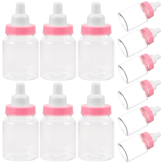 12pcs Feeder Style Mini Candy Bottle Gift Box Baby Shower Favors (Pink)