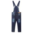 thumbnail image 3 of KIDSCOOL SPACE Big Girls Ripped Denim Overalls, Adjustable Elastic Waistand Inside Stretch Jeans Jumpsuit,Deep Blue,11-12 Years, 3 of 5