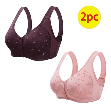 Pisexur 2 Pack Womens Bras High Impact Sports Bras Floral Print Push Up Bralettes Wirefree Seamless Everyday Bras Full Coverage Front Closure Underwear Comfort Soft Oversized Athletic Yoga Bras