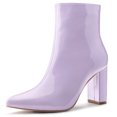 thumbnail image 1 of Unique Bargains Women's Pointed Toe Zipper Patent Leather Ankle Chunky Boots, 1 of 7