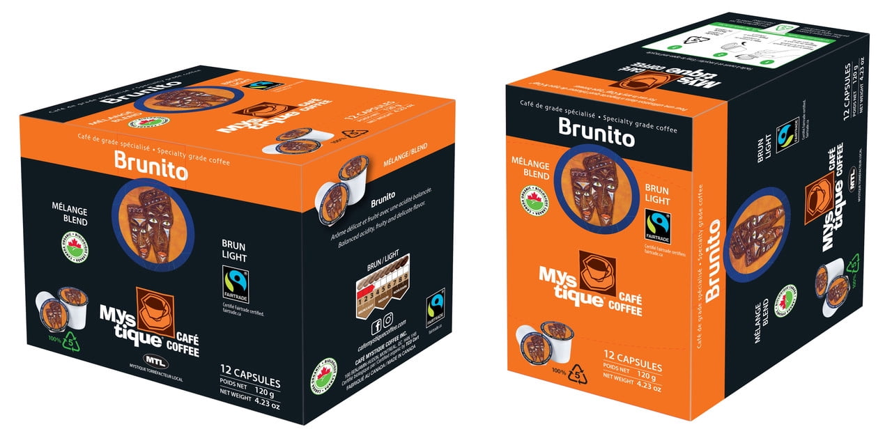 Mystique Coffee, BRUNITO, k-cup 100% recyclable, Spécialty grade coffee, Fairtrade & organic, Dark roast, coffee 100% arabica, 12 capsules, 120g