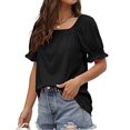 thumbnail image 4 of Womens Short Sleeve Blouses Womens Casual Solid Color Square Neck Short Sleeve Tops Blouses Women Short Sleeve Tops Women Short Sleeve Blouse Short Sleeve Tops for Women, 4 of 8
