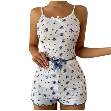 WRKEKC Women's Pajama Set Sleeveless Cami Top Casual Sleepwear Set for Women Comfortable Daily Nightwear