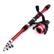 Children's Fishing Rod with Telescopic Fishing Rod and Rotating Reel Bait Hook Travel Rod,Red
