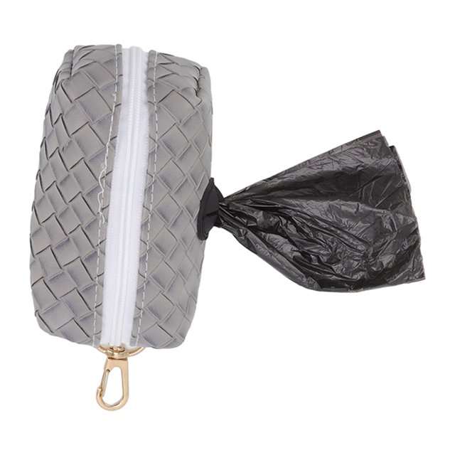 Zipper Poop Bag Holder, Matte PU Dog Garbage Bag Dispenser For Outdoor Elegant Grey