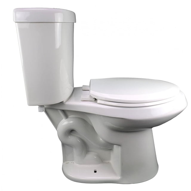 CUPC Certified Two Piece Toilet White Dual Flush Comfort Height AI-34879 side profile of a white ceramic two-piece toilet with an oval elongated bowl and dual flush mechanism, featuring a 17-inch comfort height bowl and floor mount installation, ideal for bathroom renovations.