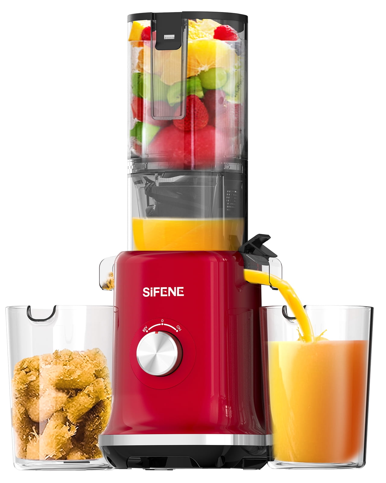 SiFENE 150W Slow Masticating Juicer Machine, 4.3-inch Wide Mouth, High Power, Easy to Clean, Red