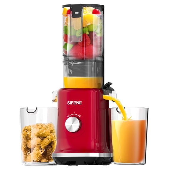 SiFENE 150W Slow Masticating Juicer Machine, 4.3-inch Wide Mouth, High Power, Easy to Clean, Red