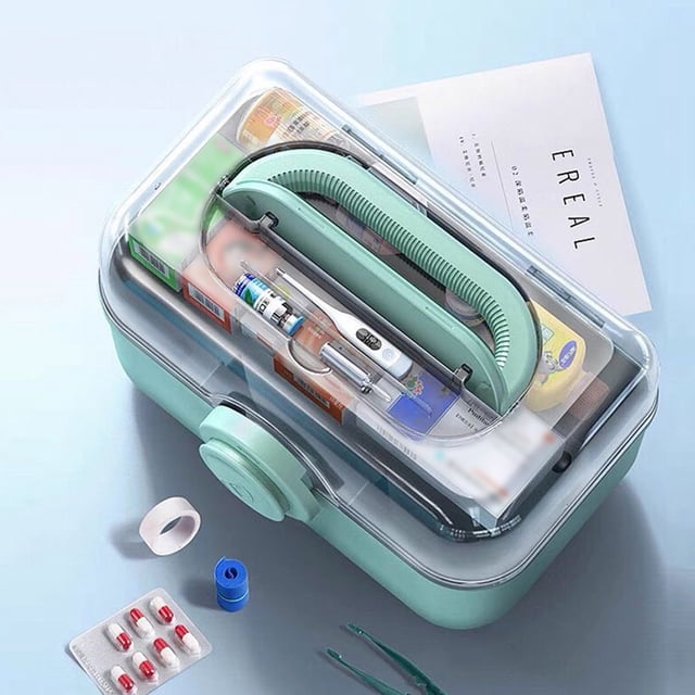 mmirethe Pill Case Foldable Emergency First Aid Kit Storage Box Plastic Container Pink Medium