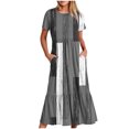 thumbnail image 1 of FAIWAD Robe à Manches Courtes pour Femme Grande Taille, à Blocs de Couleur, Robe d'Été Décontractée, Fluide, Coupe Trapèze, avec Poches, 1 of 4