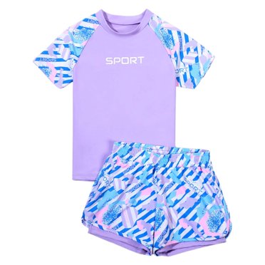 MIASHUI Girls Swimsuits Two Piece Bathing Suits with Shorts Rashguard Swimwear,Pink,170