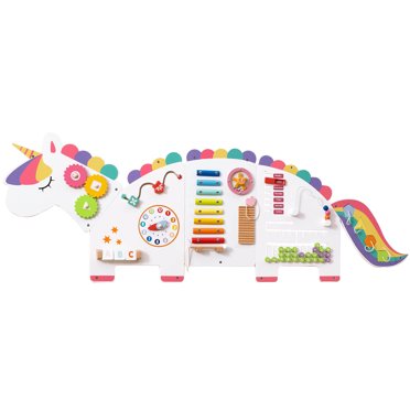 Costway Panneau d'Activités Mural Licorne 11-en-1 pour l'Éducation et le Développement Précoce Blanc