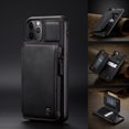thumbnail image 2 of CaseMe Back case Card Slot Retro Matte Synthetic Leather Wallet Zipper Stand Cover for iPhone 13 Pro Max (Black), 2 of 9