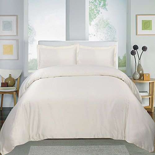 Home Sweet Collection Ensemble de Couette en Coton Égyptien Uni 3 Pcs (Double/Grand Ivoire)