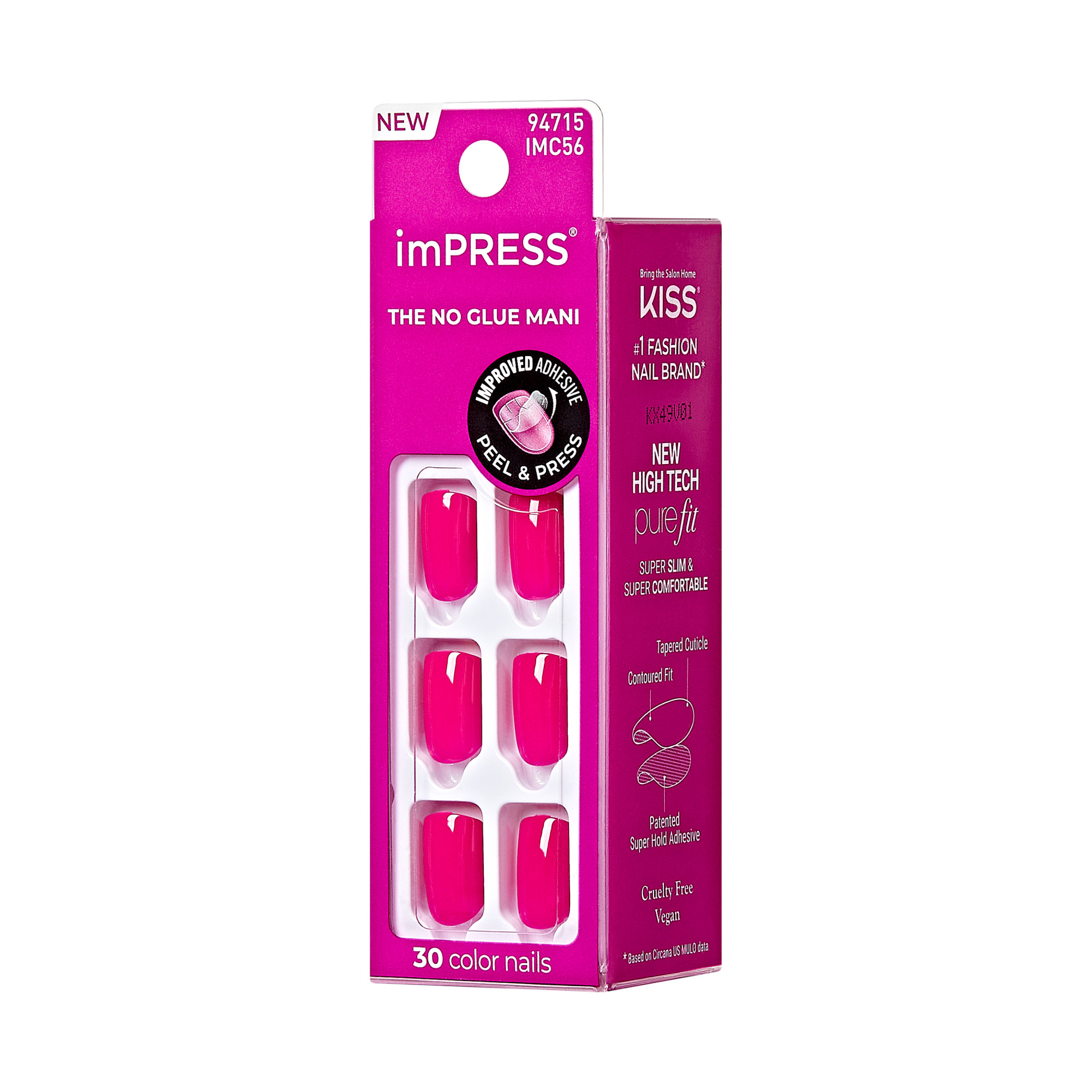 KISS imPRESS Ongles de Couleur - Tout Sourire, Rose, Carré-Ovale, Courts