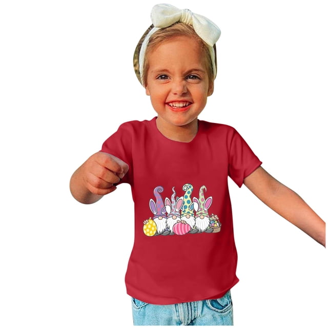 TIMIFIS Cadeaux de Pâques pour Garçon Fille Imprimé Gnomes Mignons Col Rond Manches Courtes T-Shirt Joyeuses Pâques pour Enfants
