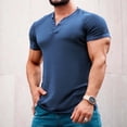 thumbnail image 2 of CHGBMOK Mens T-shirts Solid Color Leisure Button Motion Breathable Short Sleeve Round-Neck Blouses Sizes S-3XL, 2 of 5