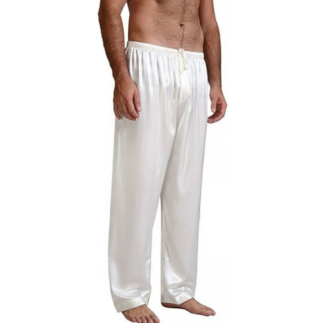 Pantalon de Pyjama pour Homme en Satin, Couleur Unie, Coupe Ample, Bas de Nuit
