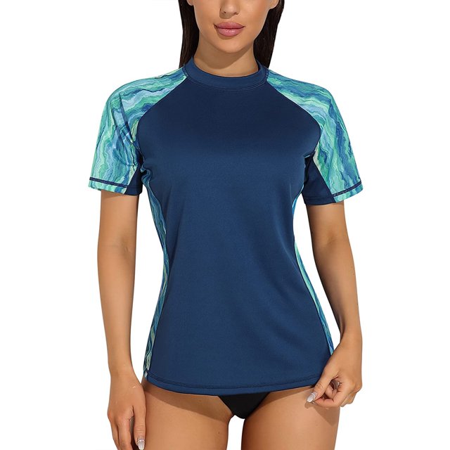 BeautyIn Chemise de Bain Imprimée Florale à Manches Courtes pour Femmes UPF 50+