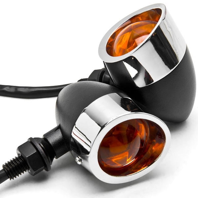 Krator 2pc Black / Chrome Motorcycle Turn Signals Lights Compatible with Suzuki Savage LS 650