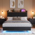 thumbnail image 3 of Bingirl King-Size Floating Bed Frame with LED Lights, Charging Station, Upholstered Platform Bed, Storage Headboard, Wood Slats Support (No Box Spring Needed), Easy Assembly - Black, 3 of 8