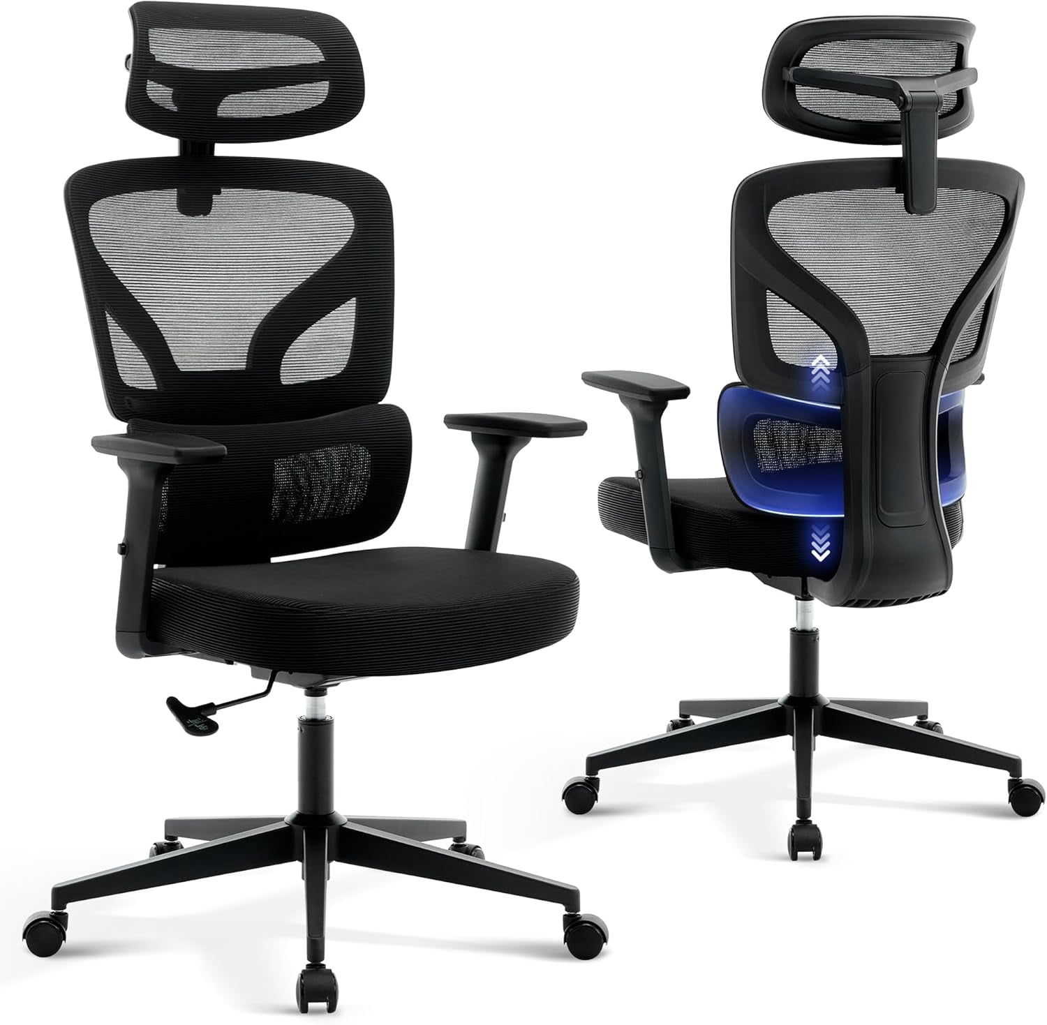 Ergonomic Mesh High-Back Office Chair with Adjustable Lumbar Support and Headrest 3D Armrests Rolling Swivel Task Chair for Home Office
