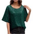 thumbnail image 2 of Meichang Hauts à Paillettes Scintillantes pour Femmes T-Shirts de Fête Tendance Scintillants Manches Courtes Col Rond T-Shirts Blouses Décontractées Coupe Ample T-Shirts de Soirée, 2 of 9