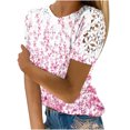 thumbnail image 1 of Birdeem Femmes Imprimé Manches Courtes Col Rond Chandail en Dentelle Hauts Chemises Blouse, 1 of 1
