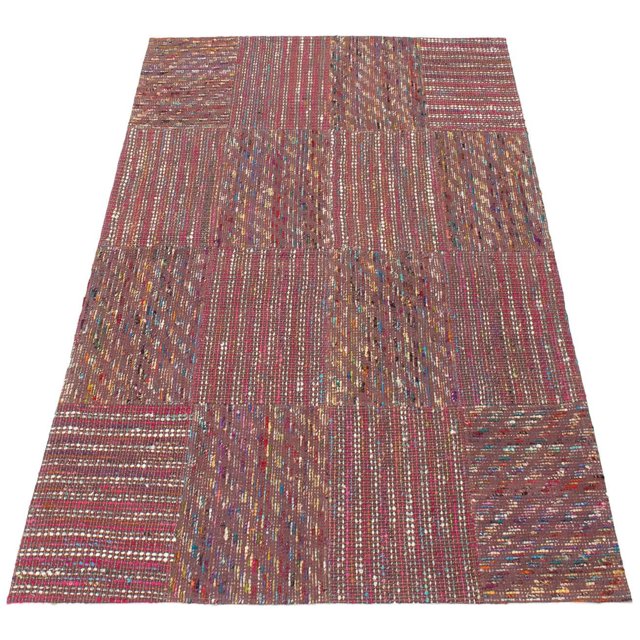 ECARPETGALLERY 5'2" x 7'2" Contemporary Collage Handmade Area Rug for Living Room, Dining Room and Bedroom in Red