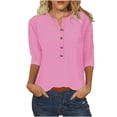 thumbnail image 2 of Aqestyerly T-shirt Ample à Boutons à Manches 3/4 Imprimé pour Femmes, Haut Décontracté à Col Rond Léger et Confortable pour Femmes, 2 of 4