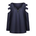 thumbnail image 4 of PVCS T-Shirt Blouse à Manches Longues Décontractée pour Femmes avec Fermeture Éclair et Découpes, 4 of 9