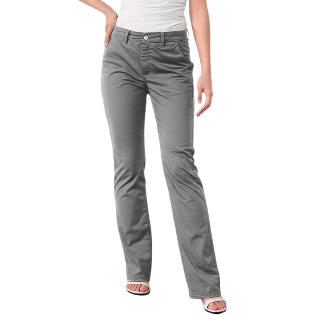 Women's Solid Color Straight Leg Work Pants - Button Closure, Pockets, High Waisted Casual Trousers for Commute