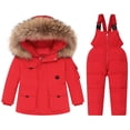 thumbnail image 1 of GDREDA Little Girls Winter 2-Piece Ski Snowsuit Set Puffer Jacket and Pants Red,3-4 Years, 1 of 8