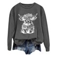 thumbnail image 1 of WEAIXIMIUNG Chandail pour Femmes Chic Chandail d'Automne et d'Hiver pour Femmes 2025 Col Rond Mode Chemise à Imprimé Vache Manches Longues Mode Décontractée Mode Haut de Sortie, 1 of 4
