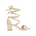 thumbnail image 3 of BLISSFUL STEP Women's Open Toe Lace Up Mid Chunky Heeled Sandals, 3 of 6