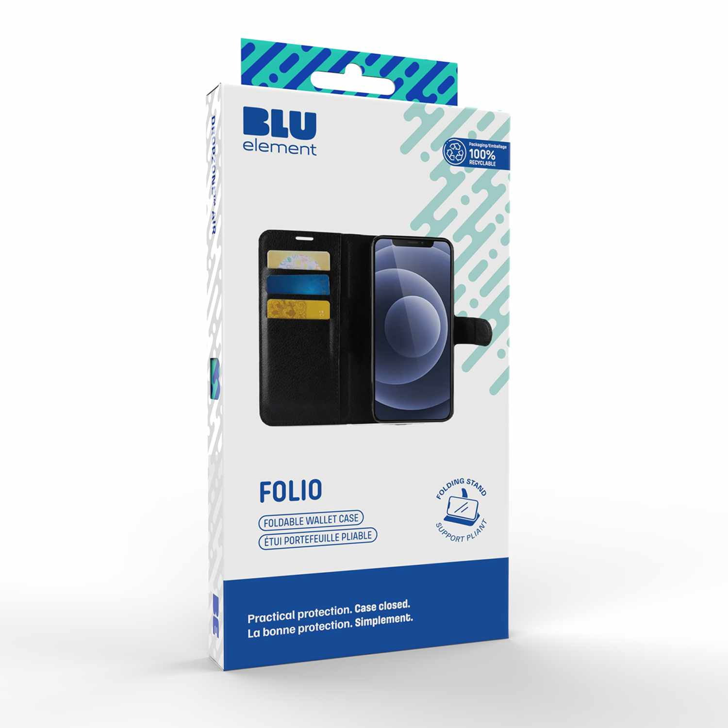 Blu Element Faux Leather Folio Case w/TPU Gelskin for iPhone 16, Black