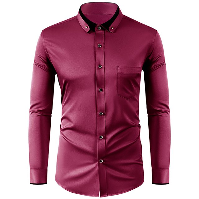 RXIRUCGD Chemise Décontractée pour Homme à Manches Longues avec Boutons, Poche et Col Rabattable, Bourgogne, Taille : TG