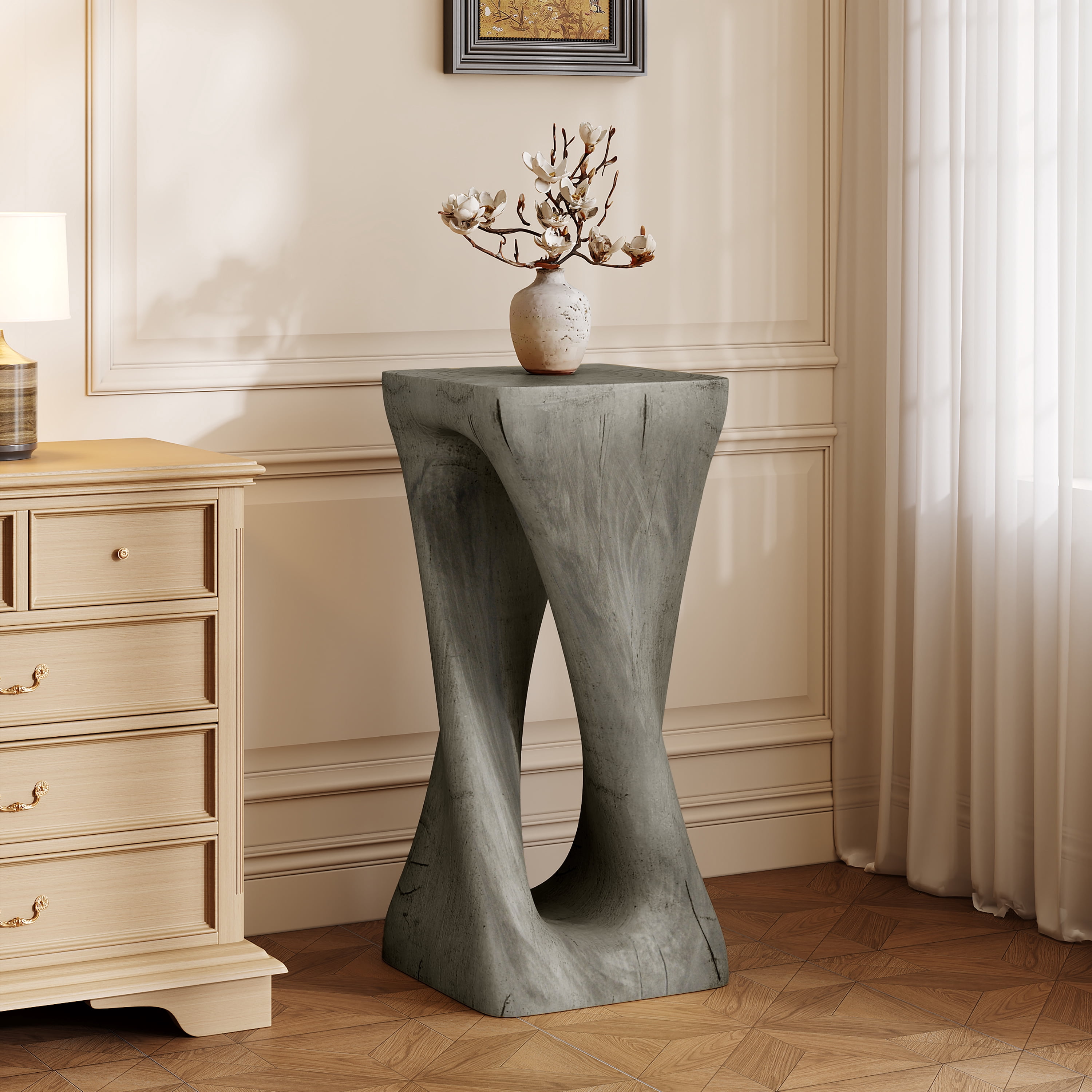 Table d'appoint Noble House grise MGO, texture bois, 68 cm de hauteur, grise