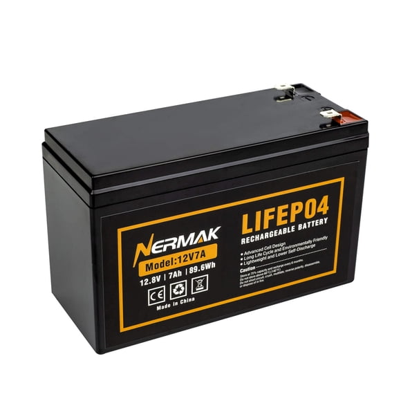 NERMAK 12V 7Ah (7.2Ah) Lithium LiFePO4 Deep Cycle Battery, 2000+ Cycles Lithium Iron Phosphate Rechargeable Battery for Solar Powar, Lighting, Power Wheels, Fish Finder