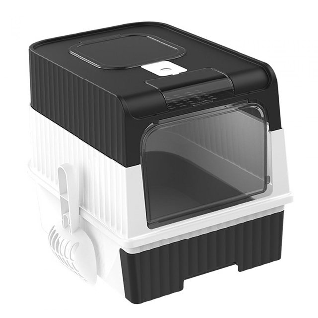 Tachiuwa Enclosed Litter Box, Foldable Large Litter Box, with Front Door Pull-out Drawer, Black