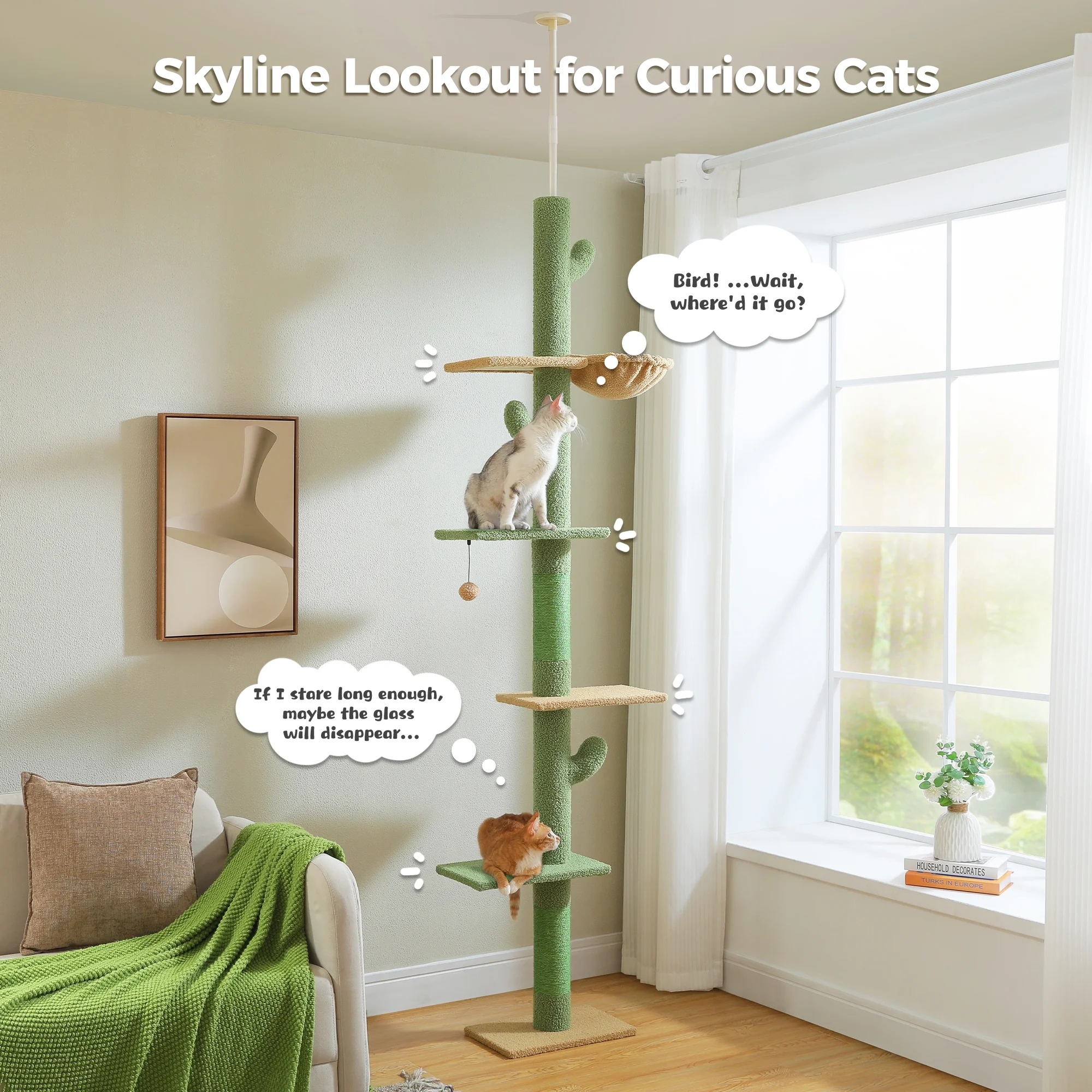 PAWZ Road Large Cactus Floor to Ceiling Cat Tree with Adjustable