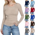 thumbnail image 1 of Hauts Ajustés Côtelés d'Automne - T-Shirt à Col Rond à Manches Longues Extensible, Décontracté, Basique pour Femmes, 1 of 8